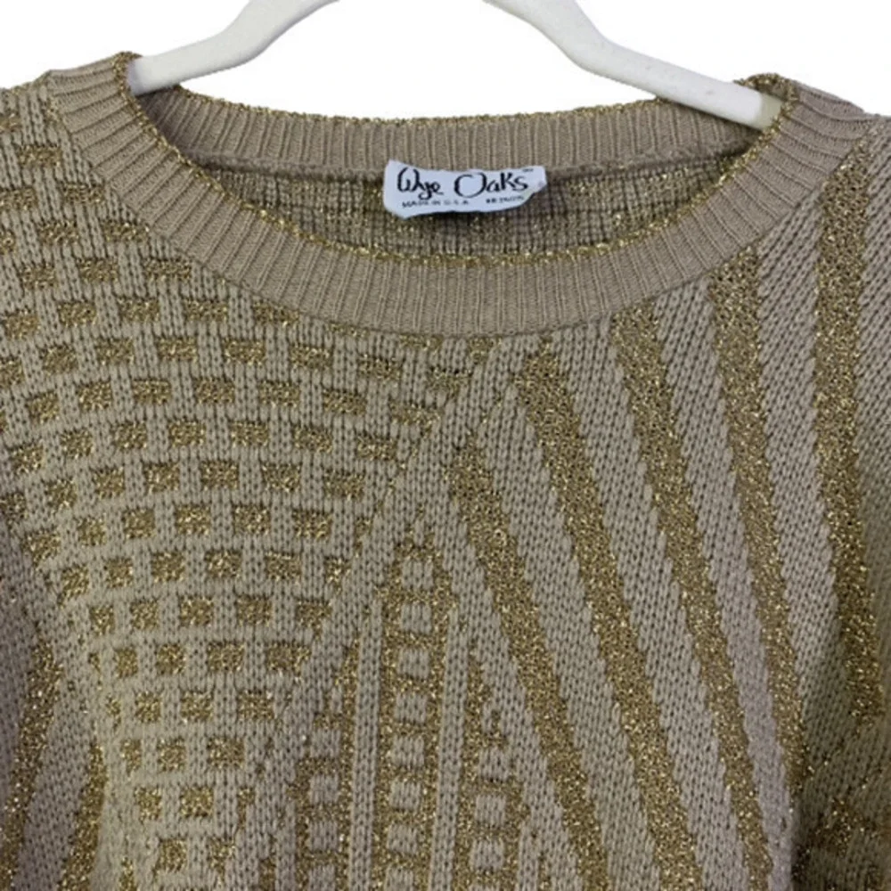 WYE OAKS Vintage Gold Metallic Geometric Pullover Sweater - Picture 2 of 8